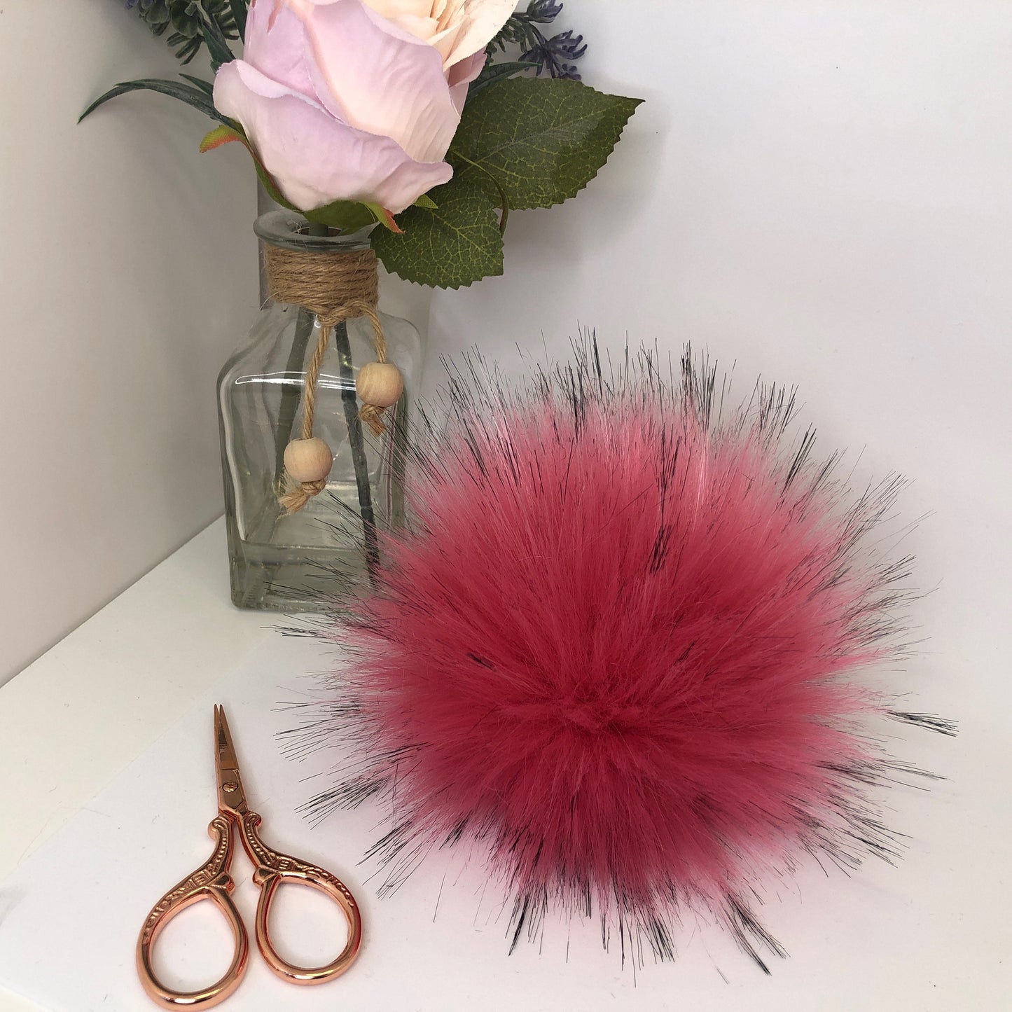 Hot Pink handmade faux fur pom pom