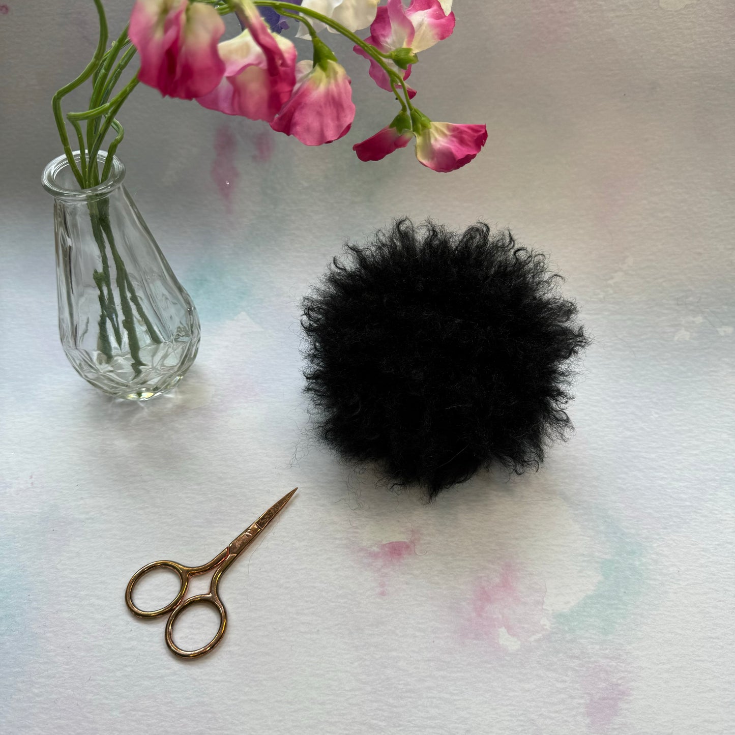 Black faux alpaca handmade faux fur pom pom