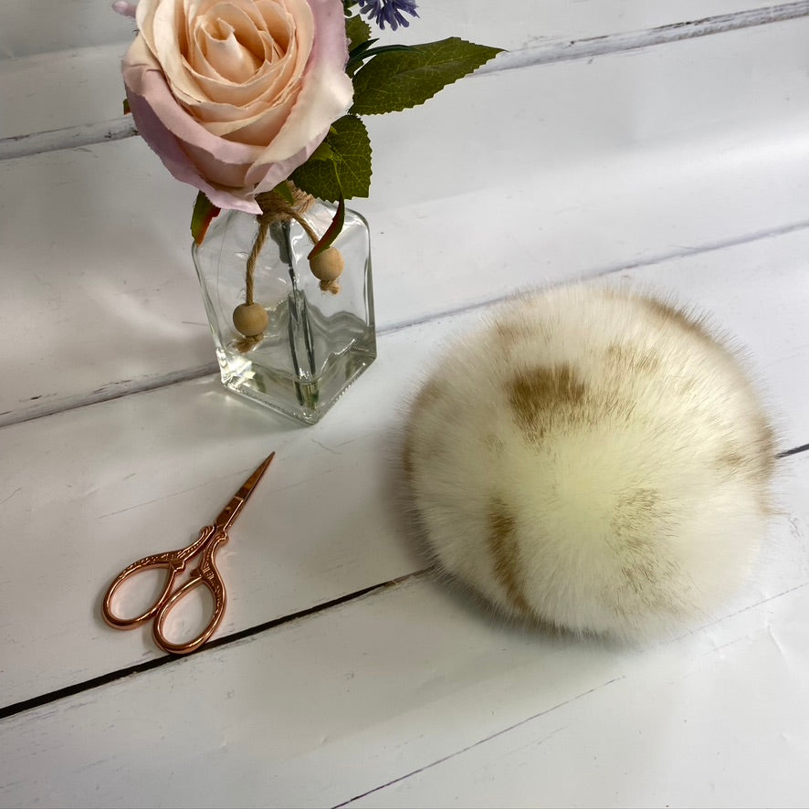 Snow Leopard handmade faux fur pom pom