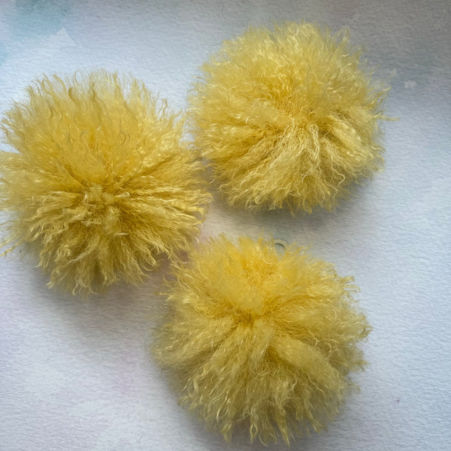 Yellow faux alpaca handmade faux fur pom pom. Detachable option
