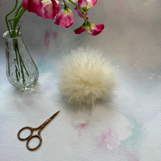 Cream faux alpaca handmade faux fur pom pom