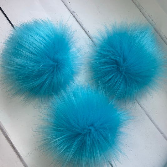 Azure handmade faux fur pom pom. Detachable option - NEW