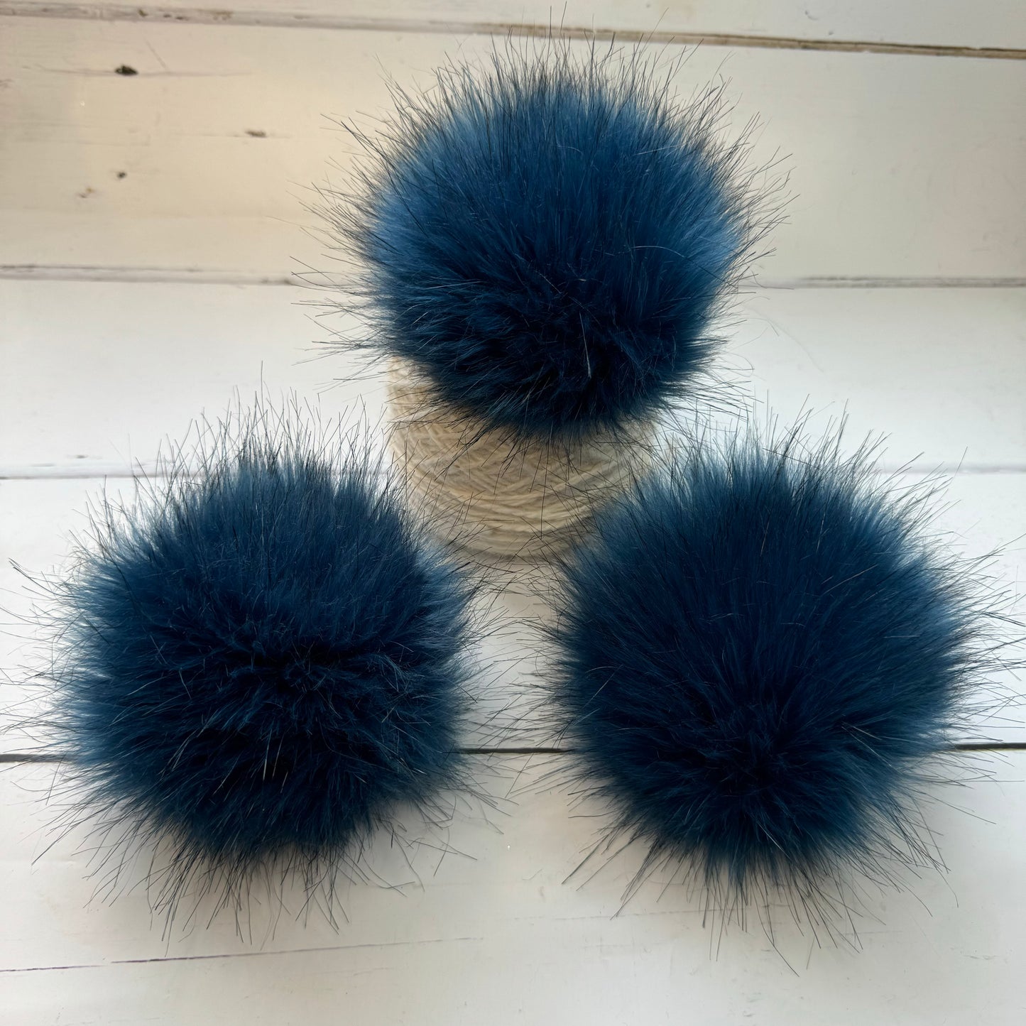 Lake coloured faux fur pom pom. Detachable option. Handmade