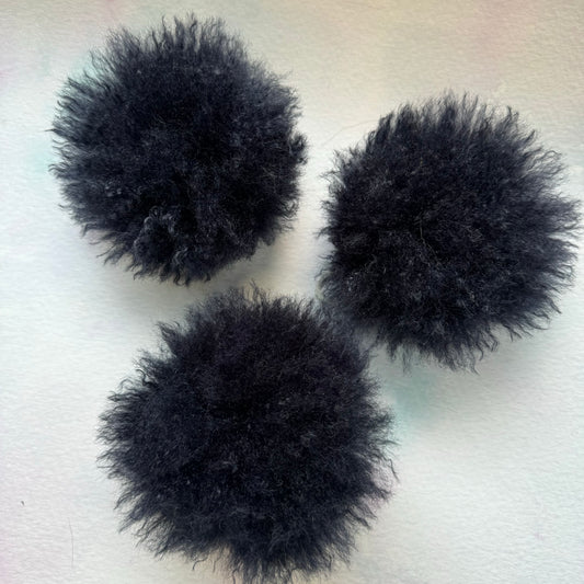 Navy faux alpaca handmade faux fur pom pom