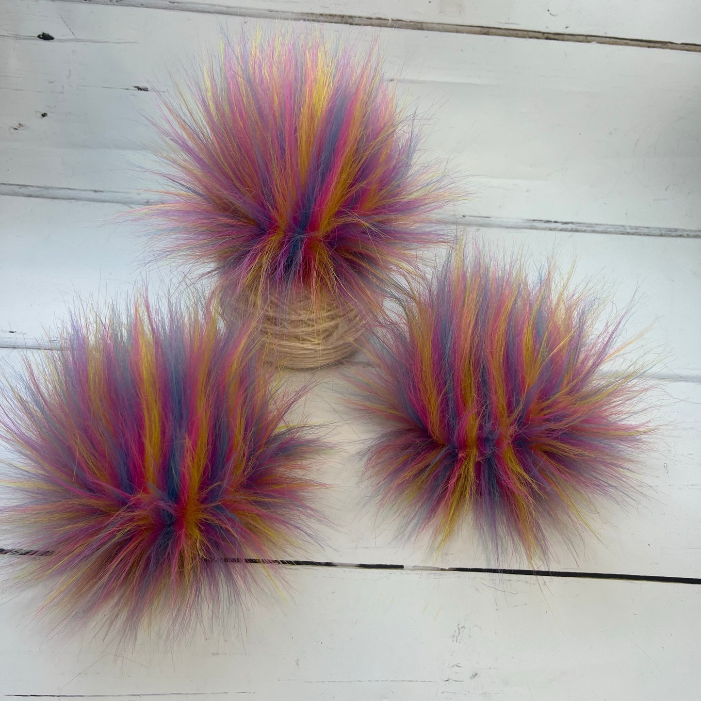 Candy Stripe handmade faux fur pom pom
