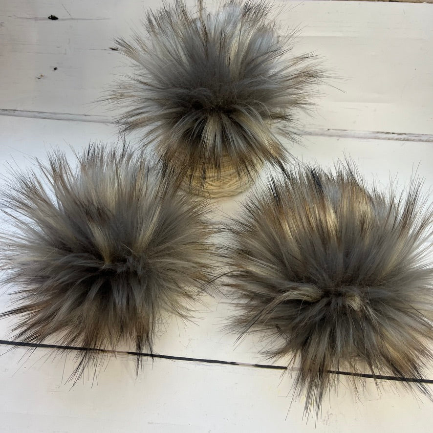 Koala coloured faux fur pom pom. Detachable option. Handmade