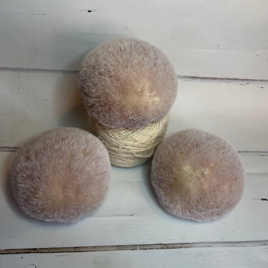 Soft Mink coloured faux fur pom pom. Detachable option. Handmade