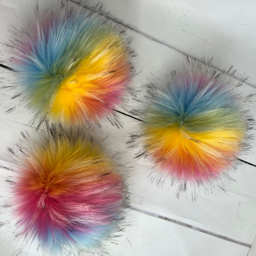 Candy Rainbow handmade faux fur pom pom. Detachable option. Handmade