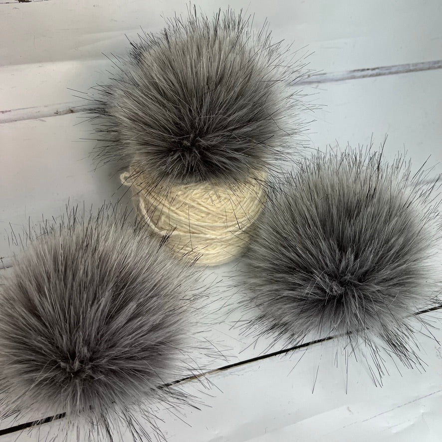 Silver faux fur pom pom. Detachable option. Handmade