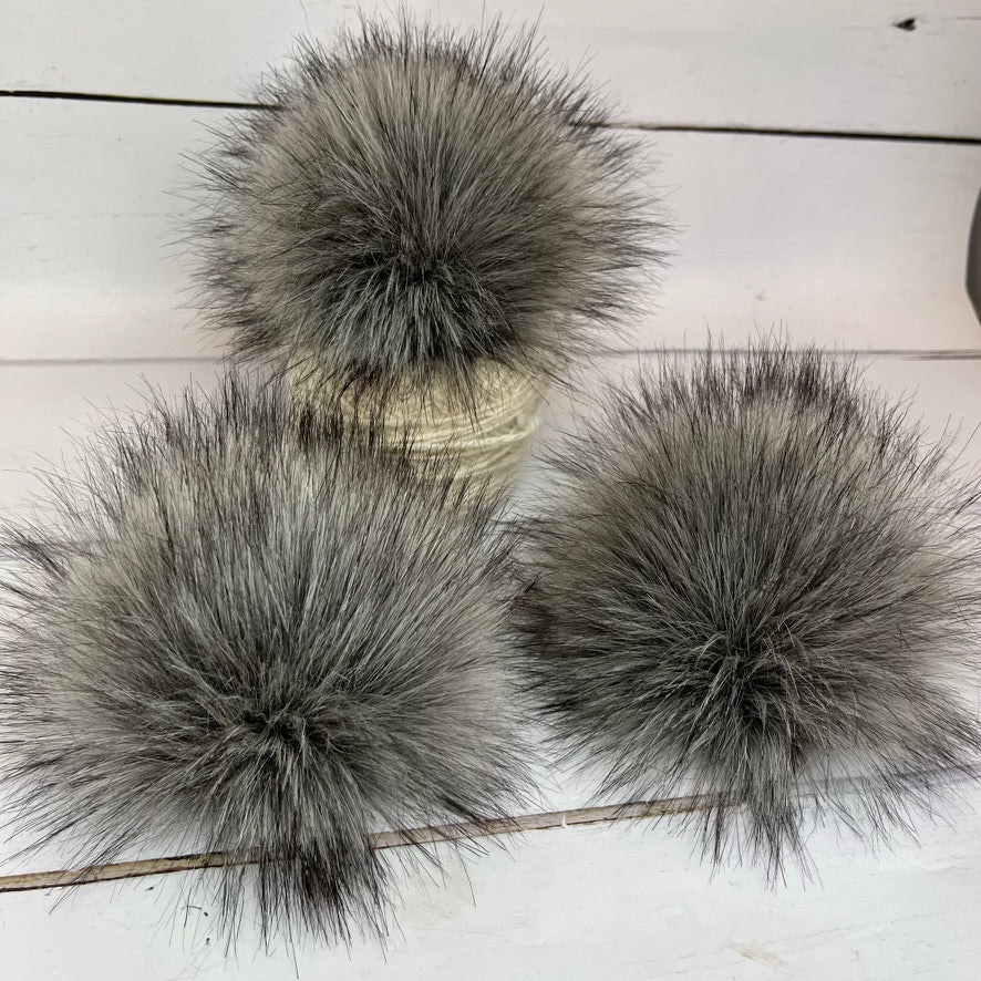 Raccoon handmade faux fur pom pom. Detachable option