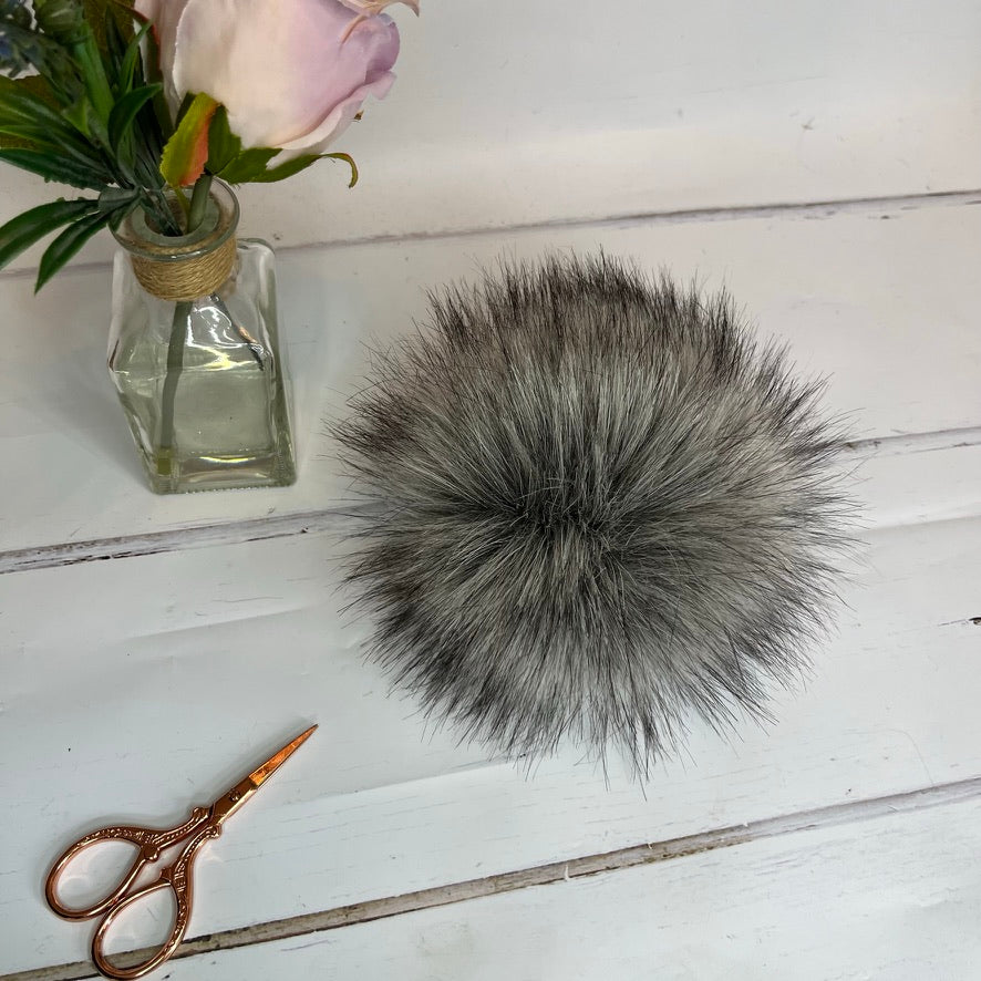 Raccoon handmade faux fur pom pom. Detachable option
