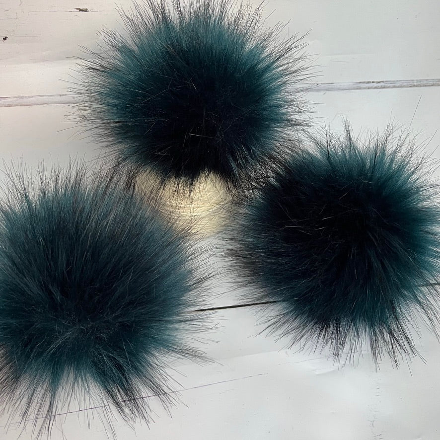 Teal handmade faux fur pom pom