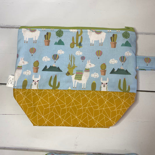 Alpaca and Cactus hand made cotton Project Bag with magnetic accessories case