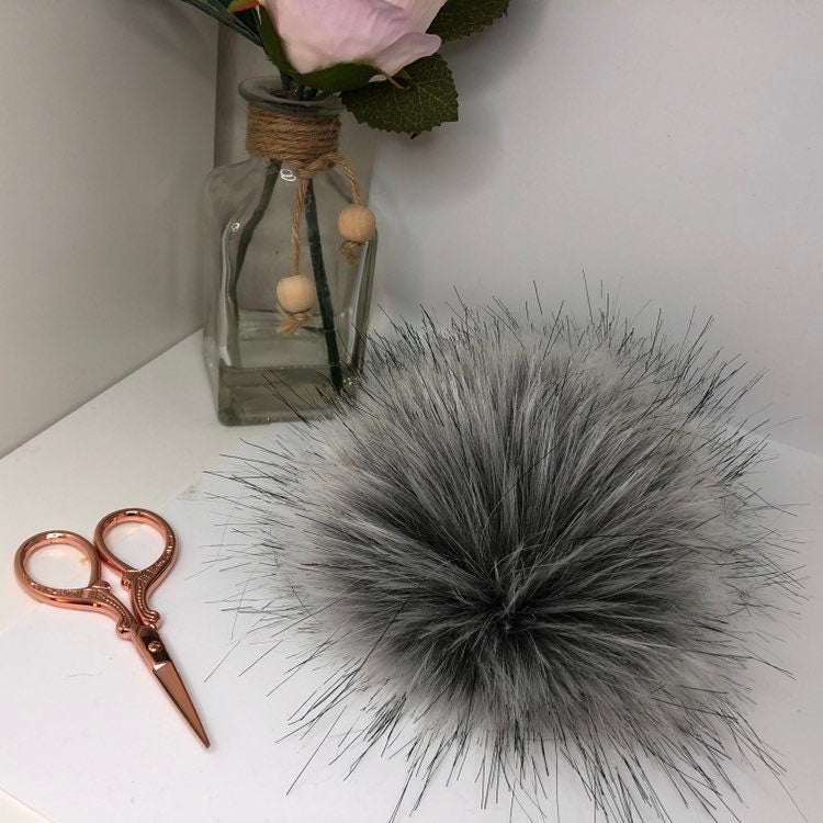 Silver faux fur pom pom. Detachable option. Handmade