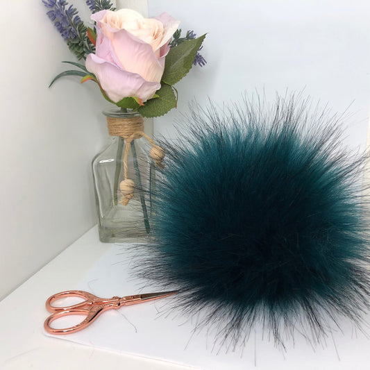 Teal handmade faux fur pom pom