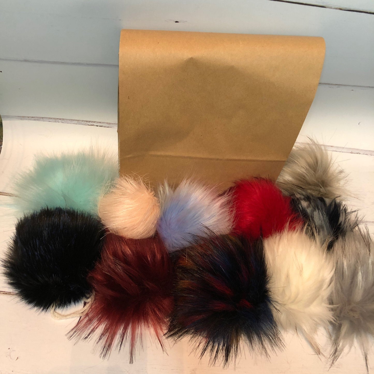 Lucky Dip pack of 10 regular sized Faux Fur Pom Poms