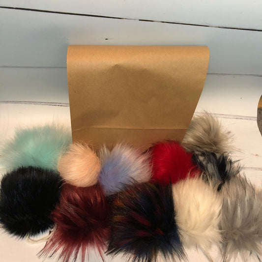 Lucky Dip pack of 10 regular sized Faux Fur Pom Poms