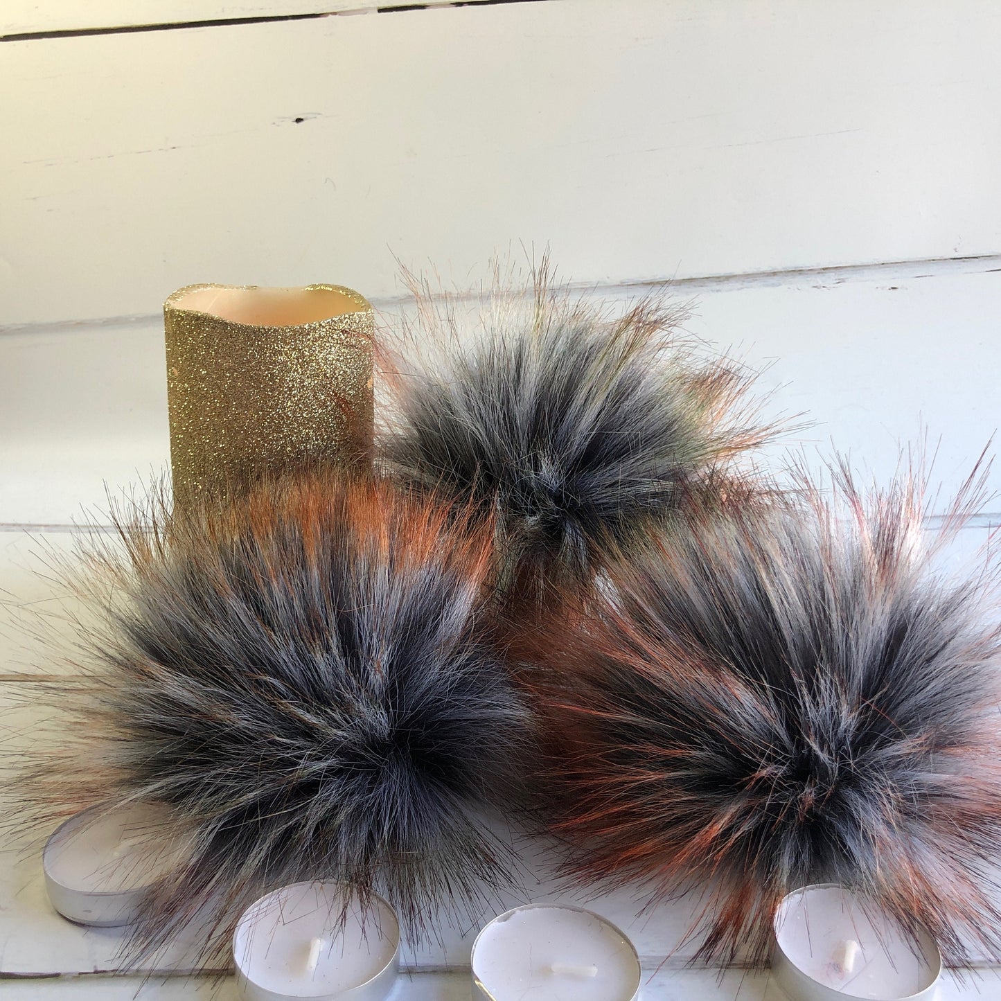 Autumnal Grey - handmade faux fur pom pom