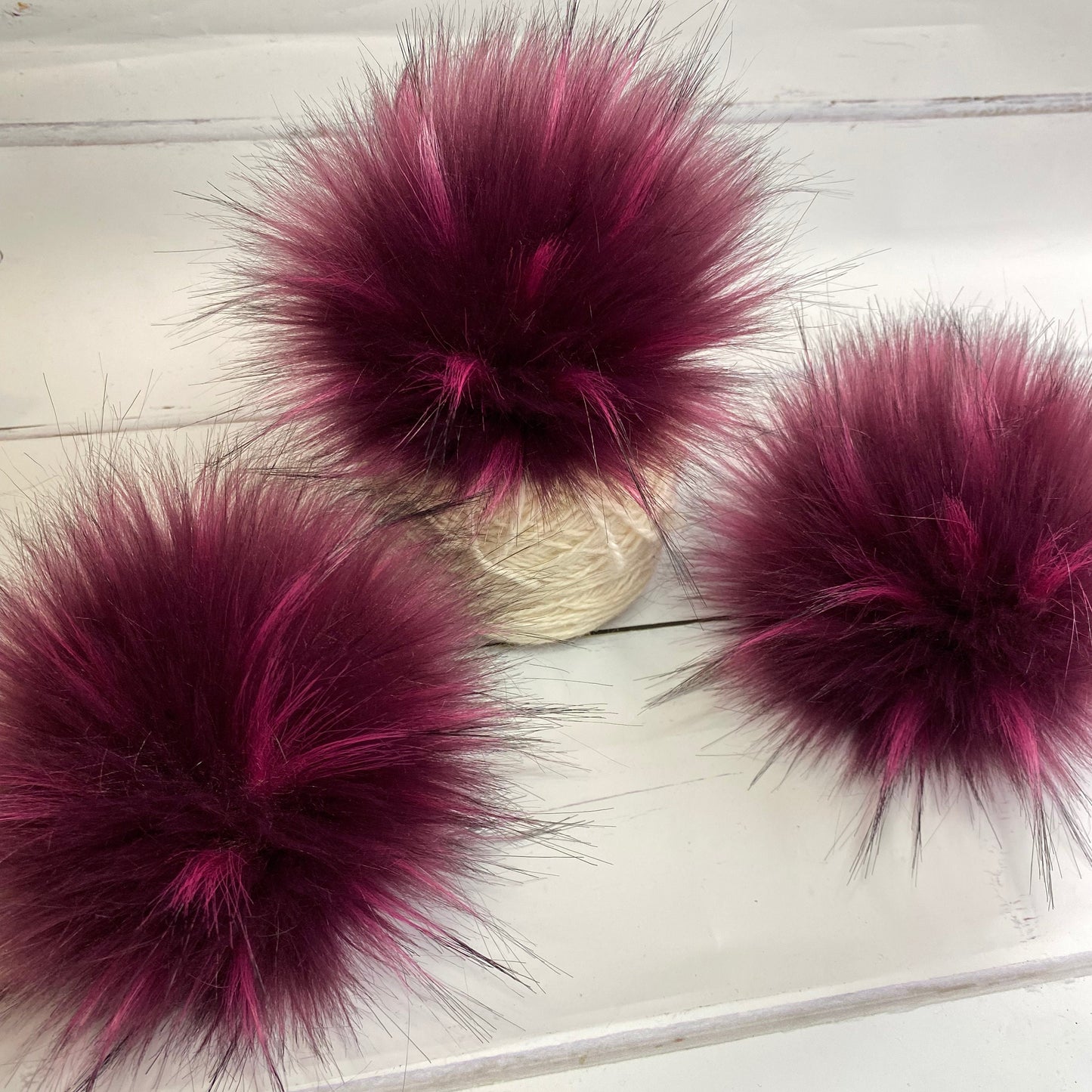 Raspberry Ripple handmade faux fur pom pom