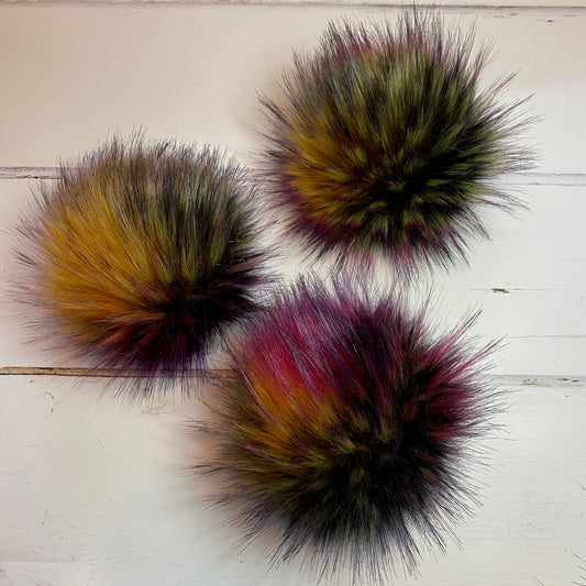 Witching Hour coloured faux fur pom pom. Detachable option. Handmade