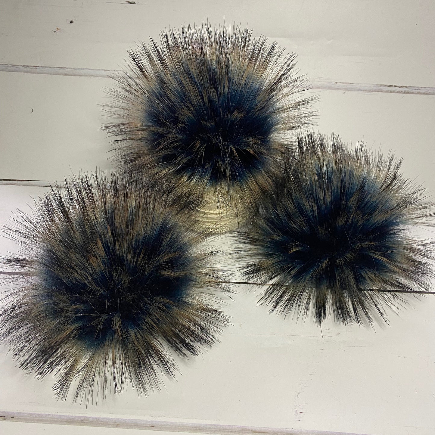 Midnight Fizz handmade faux fur pom pom. Detachable option. Handmade