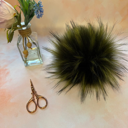 Avocado faux fur pom pom. Detachable option. Handmade - NEW