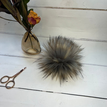Koala coloured faux fur pom pom. Detachable option. Handmade