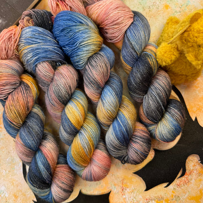 The Rooftops of Aretia Gold Sparkle Sock - Fourth Wing - Hand Dyed Yarn - NEW
