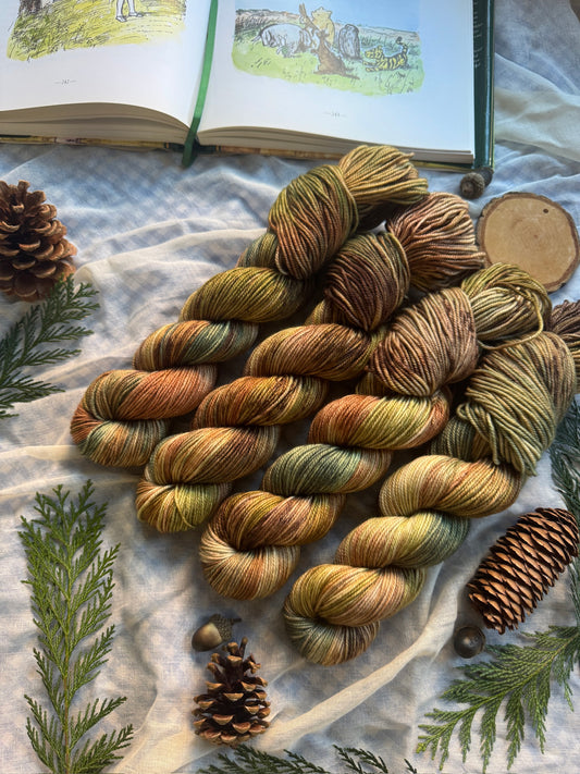 Fir Cones - BFL Silk DK - Winnie the Pooh - hand dyed yarn - Ready to ship - NEW