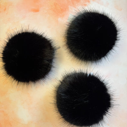 Puffball Black faux fur pom pom. Detachable option. Handmade - NEW