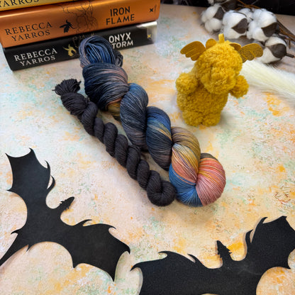 The Rooftops of Aretia Gold Sparkle Sock - Fourth Wing - Hand Dyed Yarn - NEW