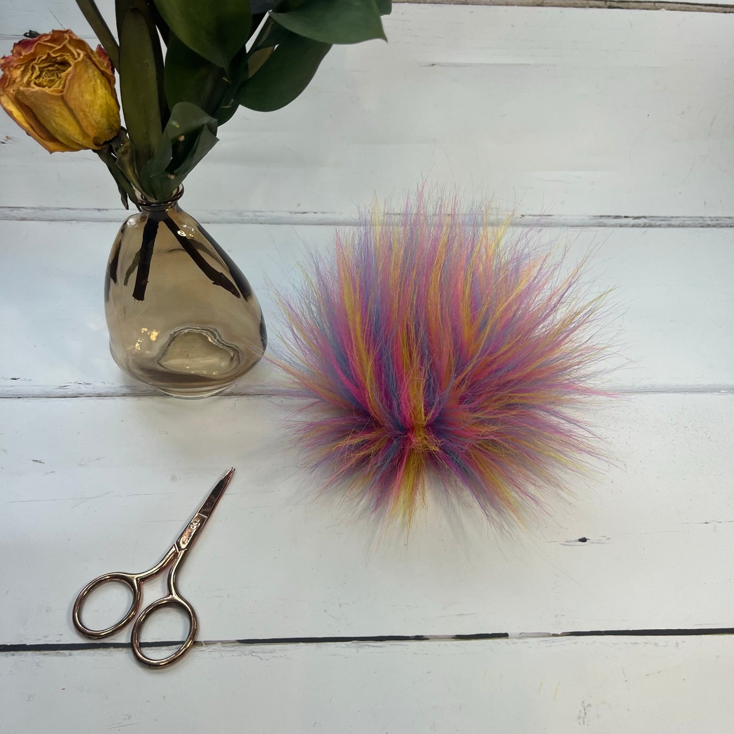 Candy Stripe handmade faux fur pom pom. Detachable option