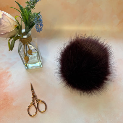 Plum faux fur pom pom. Detachable option. Handmade - NEW