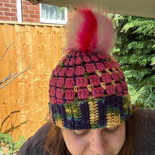 Pink and blue Spit Spot Hat - Crochet - SAMPLE SALE