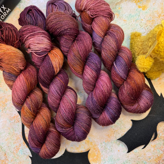 Fourth Wing, Flame Section Gold Sparkle Sock - Fourth Wing - Hand Dyed Yarn - NEW