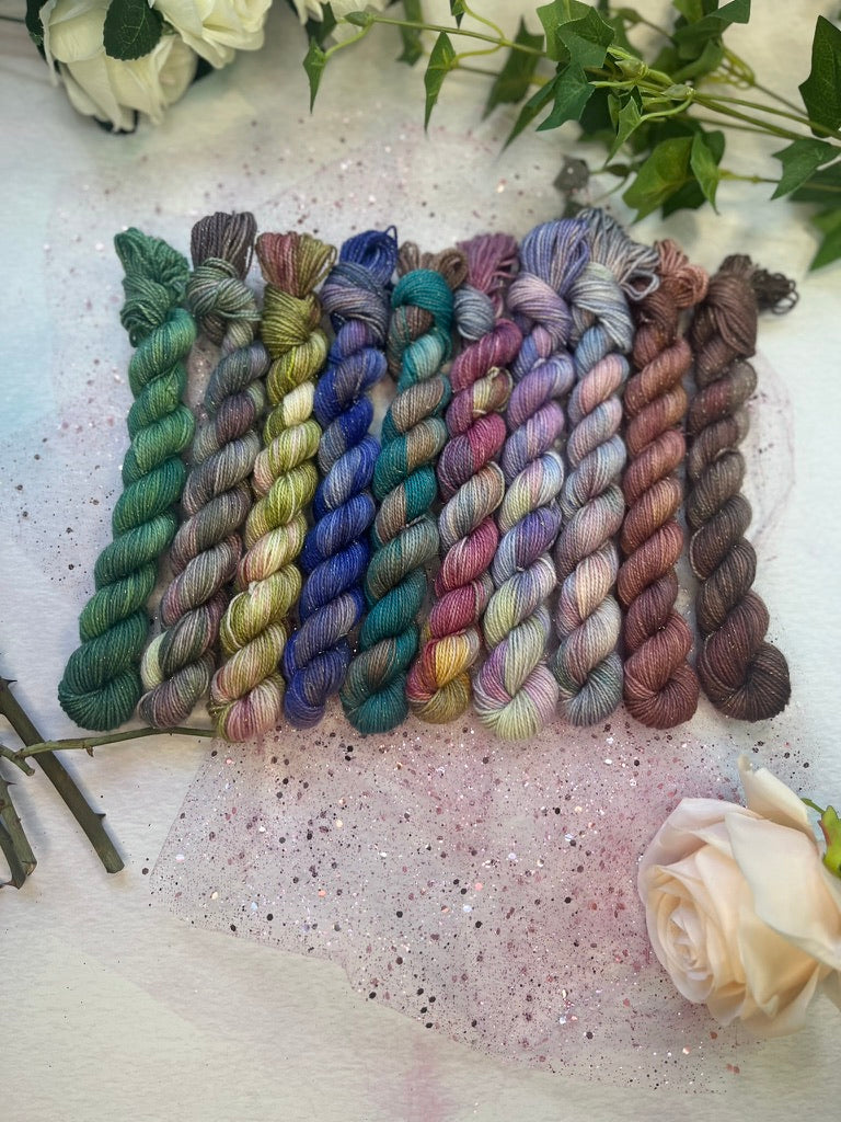 Once Upon a Dream Mixes - DYED TO ORDER - Cosy 4 Ply, Sparkle Sock and Snug 4ply Mini Skein set Hand Dyed Yarn - 10 x 20g skeins - NEW