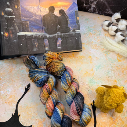 The Rooftops of Aretia Gold Sparkle Sock - Fourth Wing - Hand Dyed Yarn - NEW
