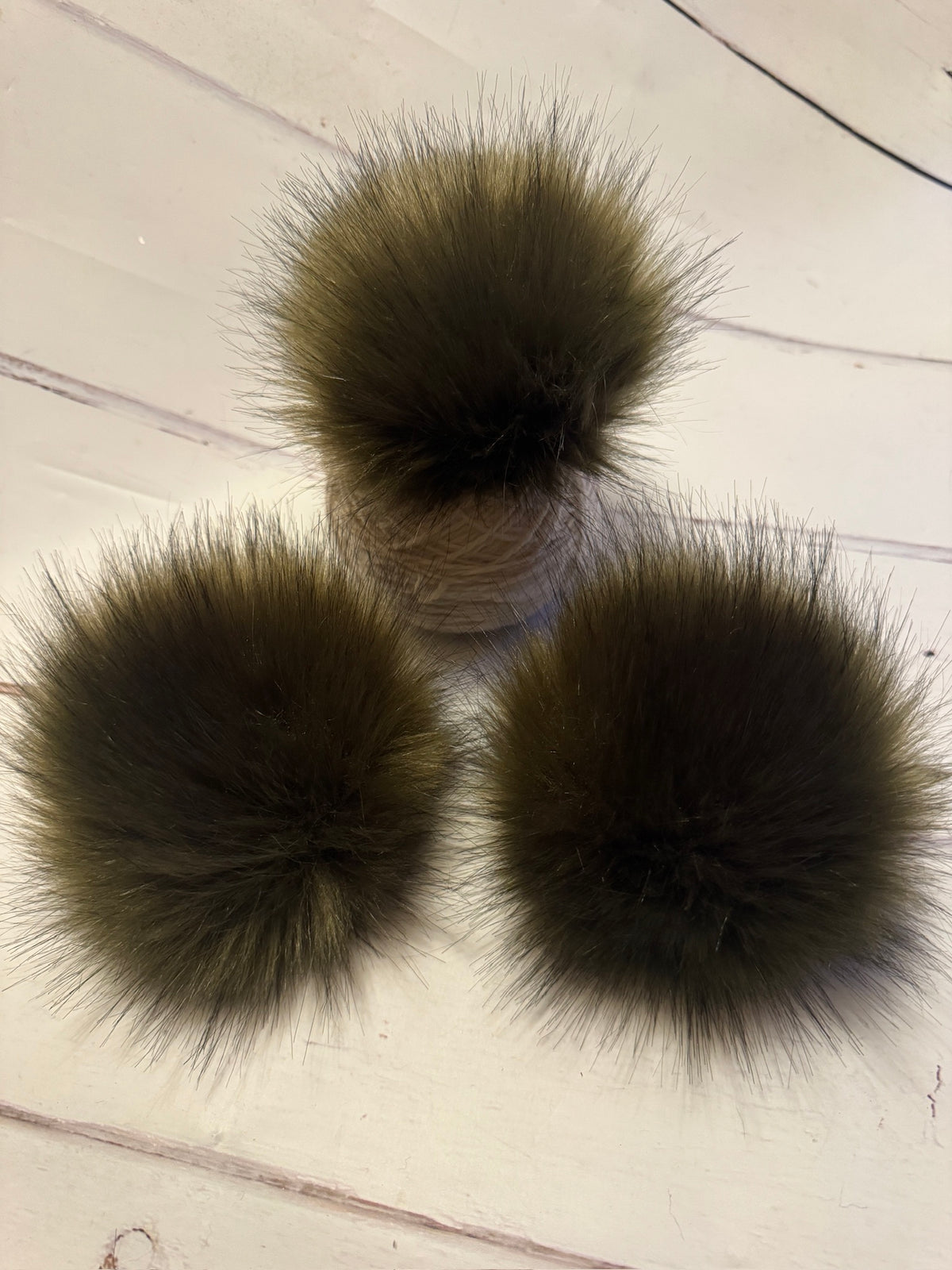 Khaki handmade faux fur pom pom