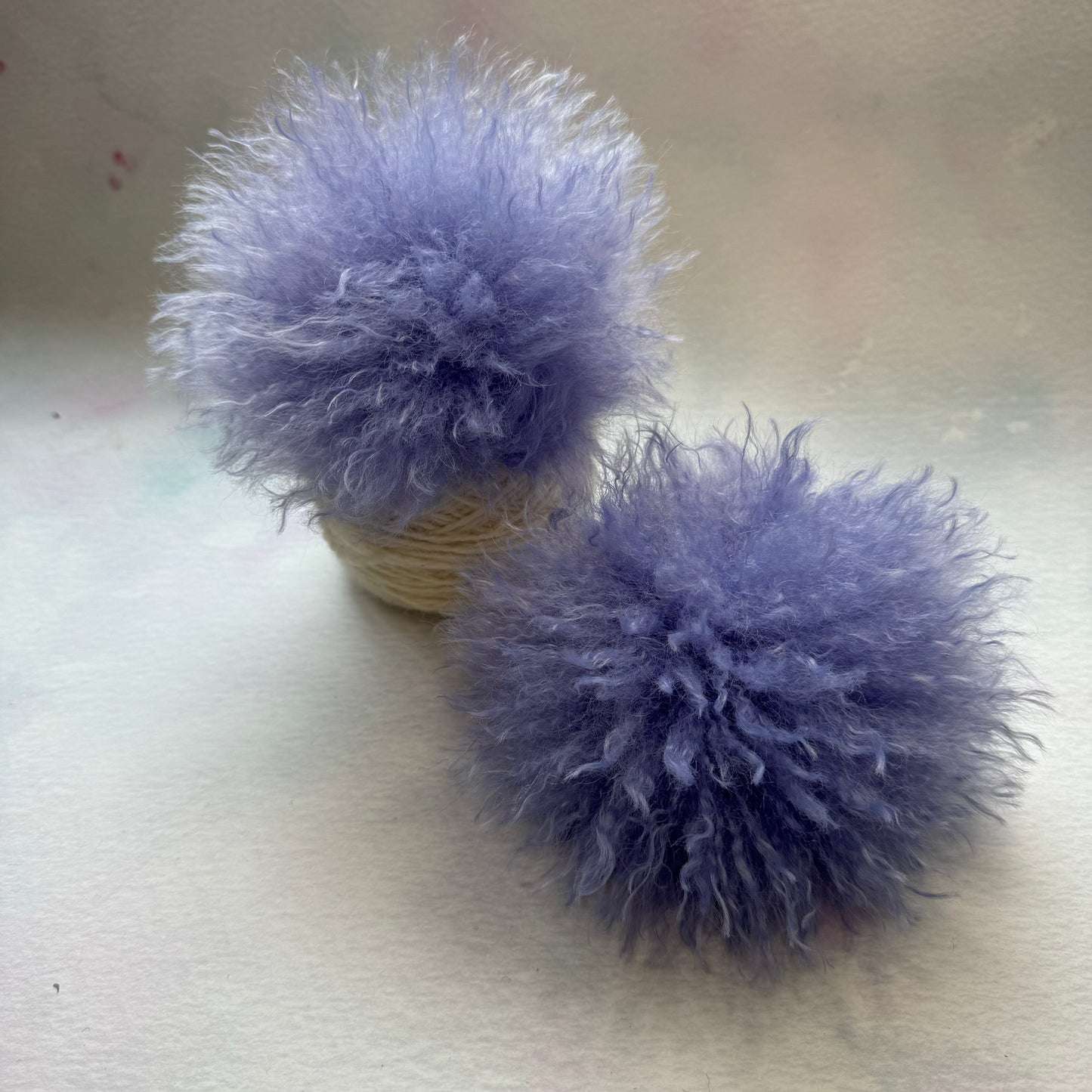 Lavender faux alpaca handmade faux fur pom pom. Detachable option