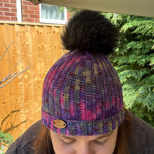 Blue Christmas Ribbed Hat - Crochet - SAMPLE SALE
