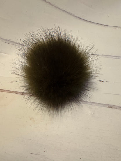 Khaki handmade faux fur pom pom