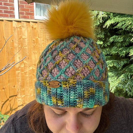 Blue and Pink Diamond Hat - Crochet - SAMPLE SALE
