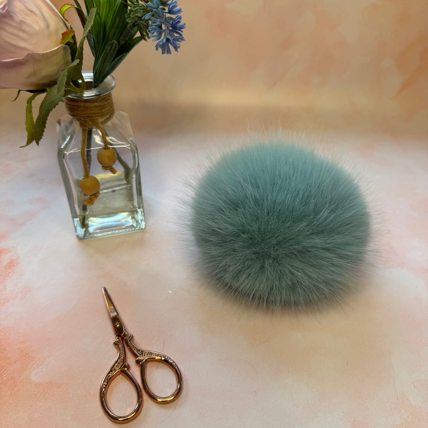 Aquamarine faux fur pom pom. Detachable option Handmade - NEW