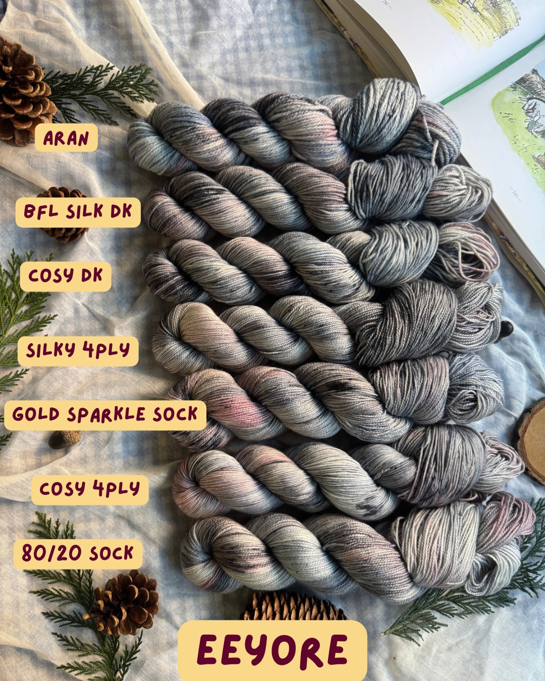 Eeyore - Winnie the Pooh - Hand dyed yarn - Dyed to order 6-8 weeks - NEW