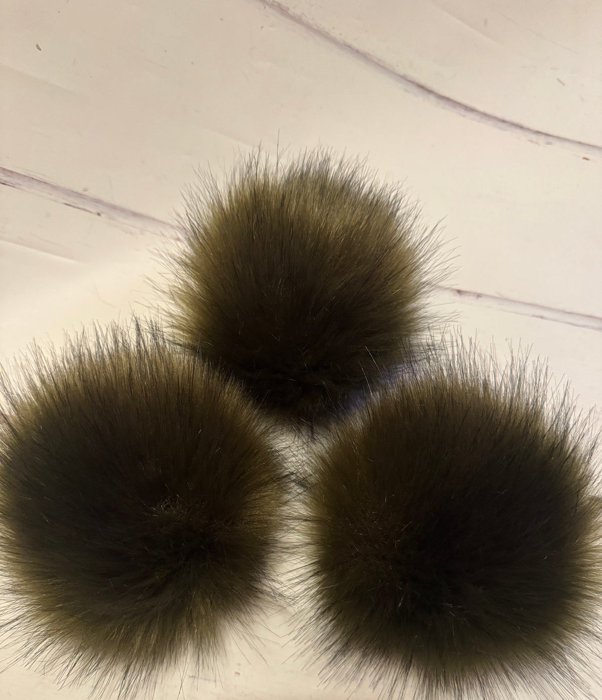 Khaki handmade faux fur pom pom