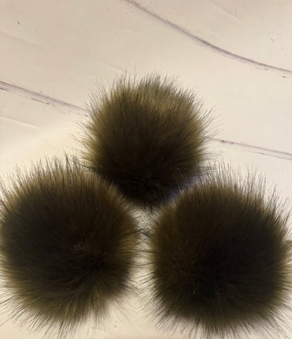 Khaki handmade faux fur pom pom