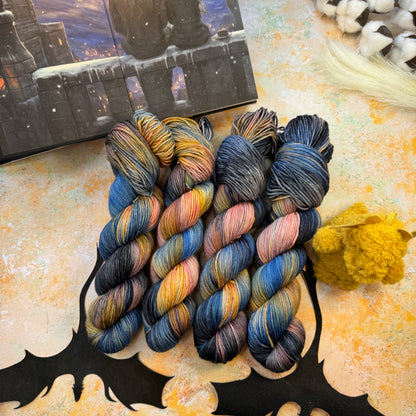 The Rooftops of Aretia Gold Sparkle Sock - Fourth Wing - Hand Dyed Yarn - NEW