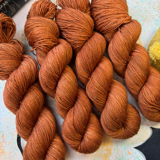 Orange Daggertail Gold Sparkle Sock - Fourth Wing - Hand Dyed Yarn NEW
