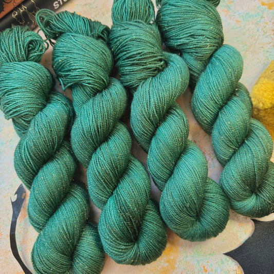 Green Clubtail Gold Sparkle Sock - Fourth Wing - Hand Dyed Yarn - NEW