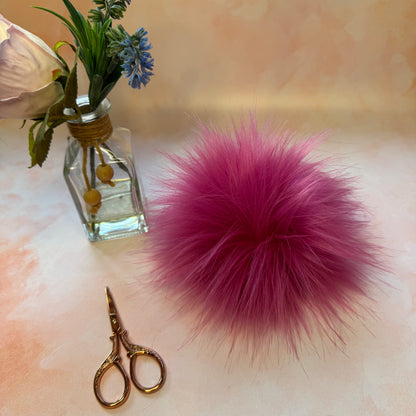 Hibiscus faux fur pom pom. Detachable option. Handmade - NEW